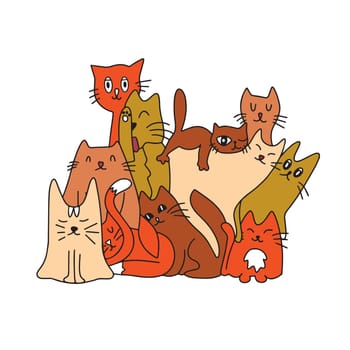 Set of cute cute kittens. Doodle cartoon style.Vector illustration