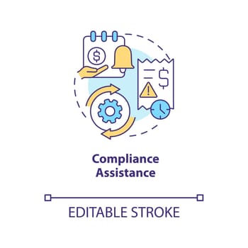 Compliance assistance concept icon. Payroll management software benefit abstract idea thin line illustration. Isolated outline drawing. Editable stroke. Arial, Myriad Pro-Bold fonts used