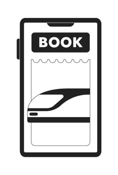 Booking train ticket online through mobile device monochrome concept vector spot illustration