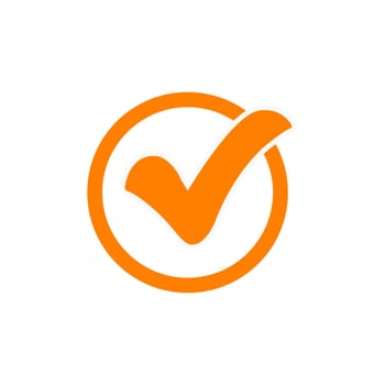 Orange check mark icon. Tick symbol in orange color, vector illustration.