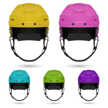 Ice hockey helmets set, isolated on white background.