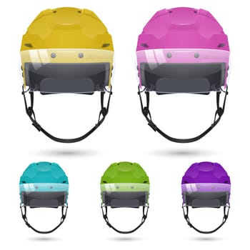 Ice hockey helmets with visor, isolated.