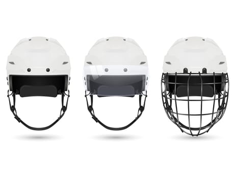 White hockey helmet in three varieties