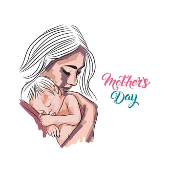 Maternal love, mom hugging a newborn, mothers day, postcard