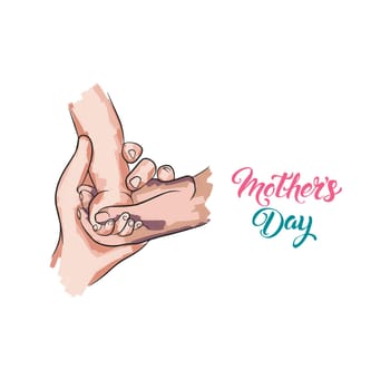 Postcard for social networks on a white background with hands, mothers day