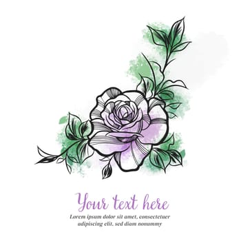 Stylish colored invitation, watercolor rose, greeting card