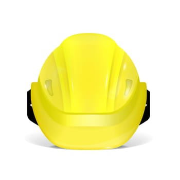 Yellow protective helmet. Polygonal construction helmet in 3D. Front view. Vector illustration.