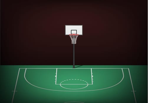Basketball hoop on empty green court