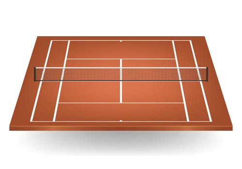 Vector brown tennis court with netting