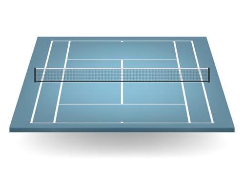 Vector blue tennis court with netting
