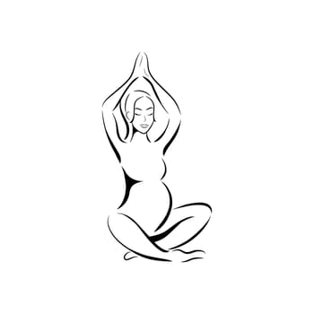 Yoga for pregnant woman. Silhouette of the pregnant woman on white background. Vector illustration.