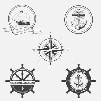 Set of vintage pattern on nautical theme. Icons, labels and design elements.