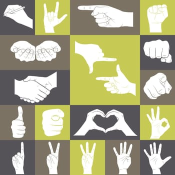 Icons set of hands showing different gestures
