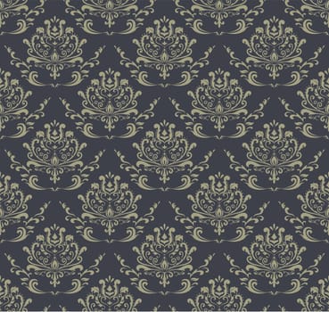 Retro Wallpaper, seamless damask pattern. Gold on a blue background.
