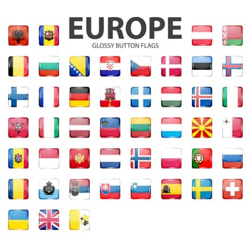 Glossy button flags - Europe. Original colors.