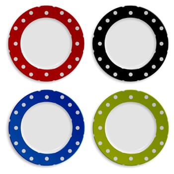 Set of color plates with polka dot pattern isolated on white
