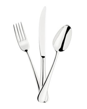 Fork, spoon and knife isolated on white.
