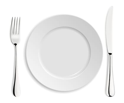 Empty plate with knife and fork.
