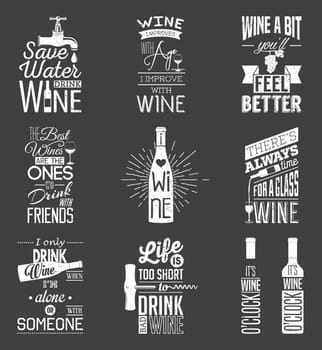 Set of vintage wine typographic quotes. Grunge effect can be edited or removed.