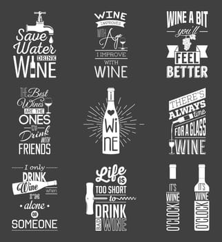 Set of vintage wine typographic quotes