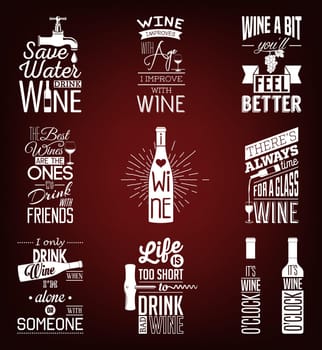 Set of vintage wine typographic quotes