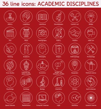 Set of academic disciplines icons. Vector EPS8 illustration.