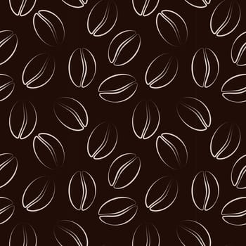 Seamless pattern with line white coffee beans on brown background in flat style.