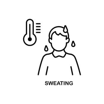 Sweating flat line icon. Vector illustration anxiety person and high temperature, fever