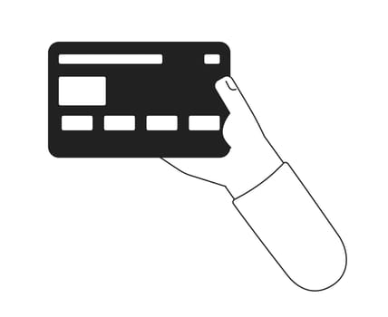 Holding credit card monochromatic flat vector first view hand