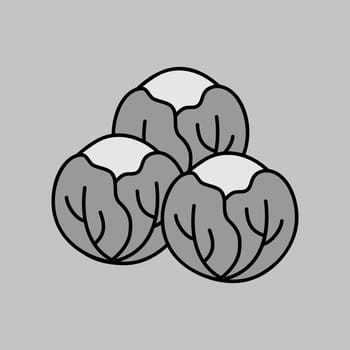 Brussels sprouts isolated design vector grayscale icon. Vegetable sign. Graph symbol for food and drinks web site, apps design, mobile apps and print media, logo, UI