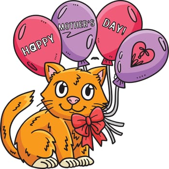 Happy Mothers Day Cat And Balloons Cartoon Clipart