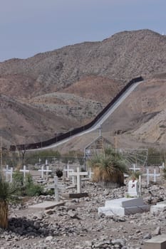 View at the Privately Funded Border Wall from the cemetery in El Paso.