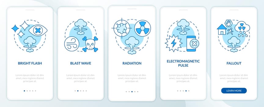 Nuclear explosion dangers blue onboarding mobile app screen