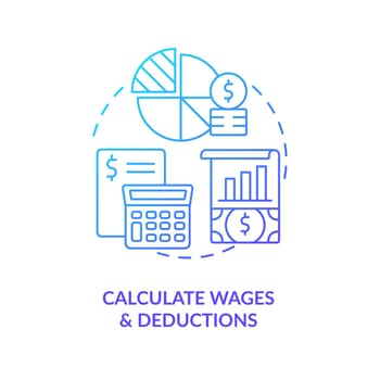 Calculate wages and deductions blue gradient concept icon