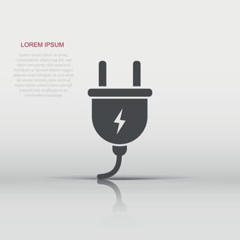 Vector electric plug icon in flat style. Power wire cable sign illustration pictogram. Wire business concept.