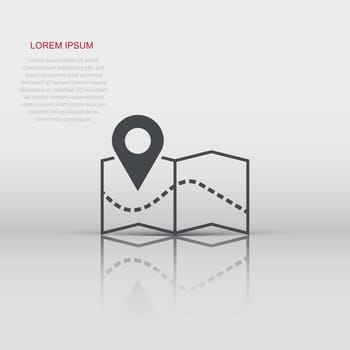 Vector pin on the map icon in flat style. Map gps sign illustration pictogram. Navigation business concept.