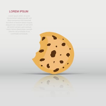 Vector cookie icon in flat style. Chip biscuit sign illustration pictogram. Pastry cookie business concept.