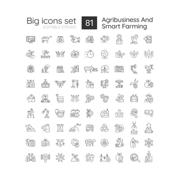 Agribusiness and smart farming linear icons set