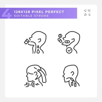 Throat sickness pixel perfect linear icons set