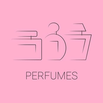 Cosmetic beauty products. Perfume bottles in minimalist style. Line drawing
