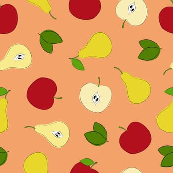 Apple and pear seamless pattern, abstract repeated background. For paper, cover, fabric, wrapping paper, wall art.