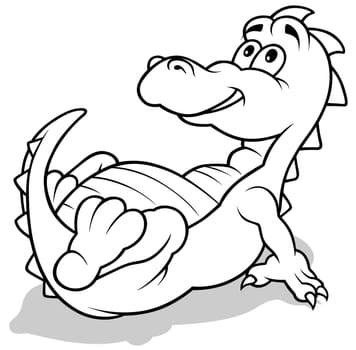 Drawing of a Cheerful Lying Dinosaur