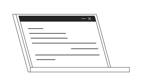 Open laptop with website page flat line black white vector object