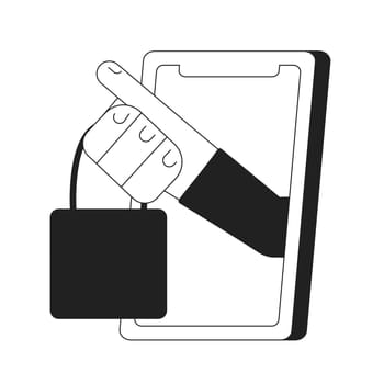 Successful shopping experience with mobile app monochrome concept vector spot illustration