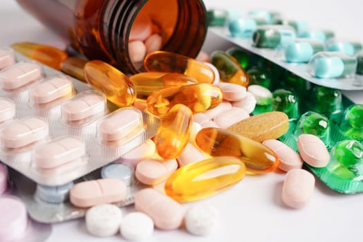 Drug capsule pill from drug prescription in drugstore, pharmacy for treatment health medicine.