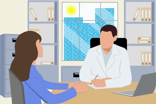 Girl at the doctor's appointment. The concept of medicine, health care. Vector image