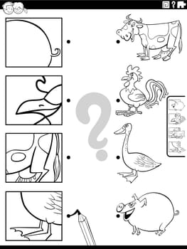 match cartoon farm animals and clippings game coloring page