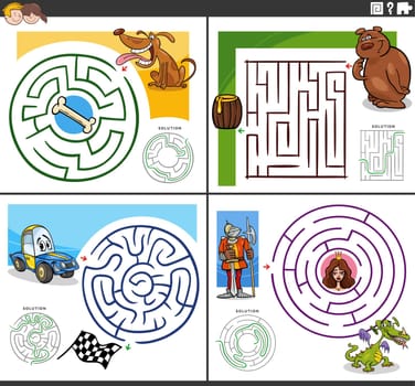 maze games set with funny cartoon characters