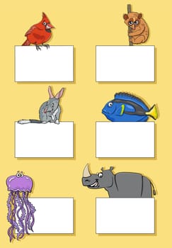 Cartoon illustration of animals with blank cards or banners design set