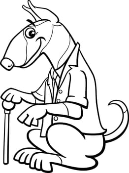 cartoon bull terrier in a suit with a cane coloring page
